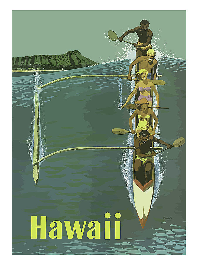 Hawaii, rowing on the open sea Painting by Long Shot