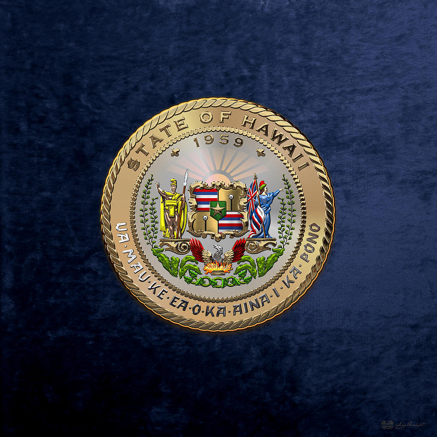 Hawaii State Seal over Blue Velvet Digital Art by Serge Averbukh