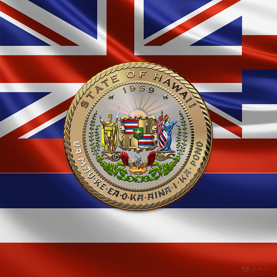 Hawaii State Seal over Flag Digital Art by Serge Averbukh
