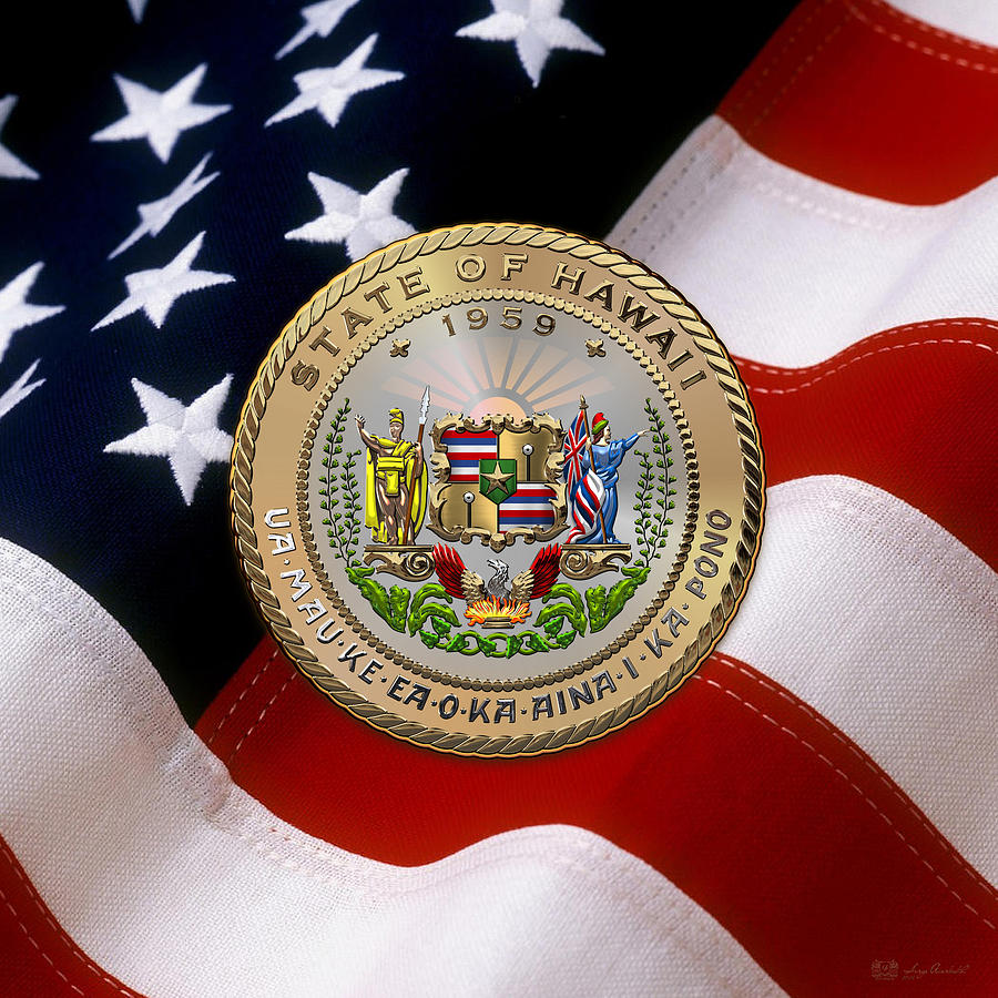 Hawaii State Seal over U.S. Flag Digital Art by Serge Averbukh