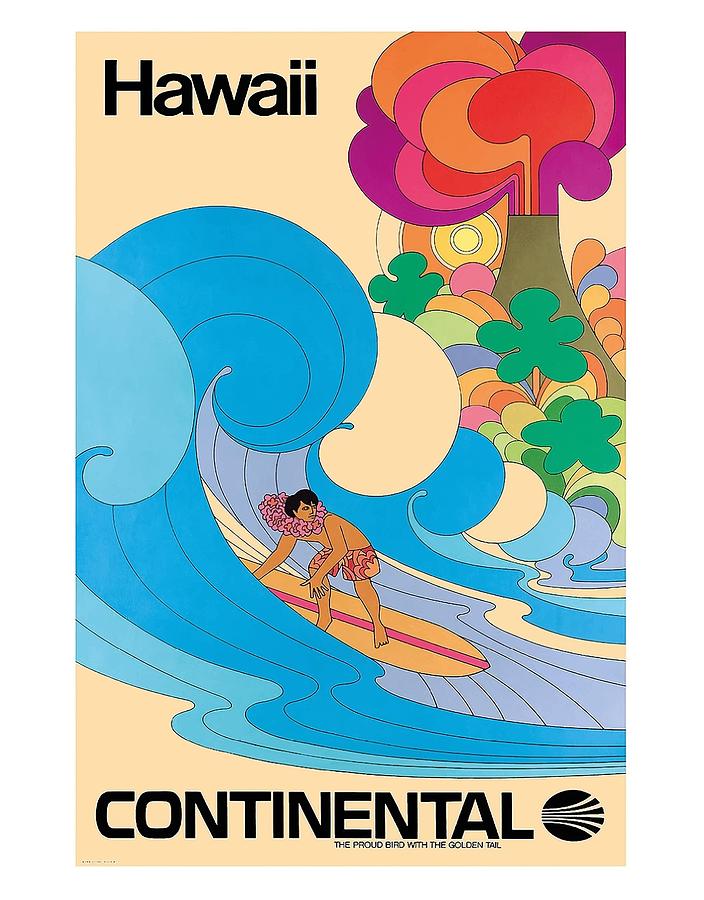 Hawaii Surfer Northwest Orient United States Vintage Airline Travel Art Poster 