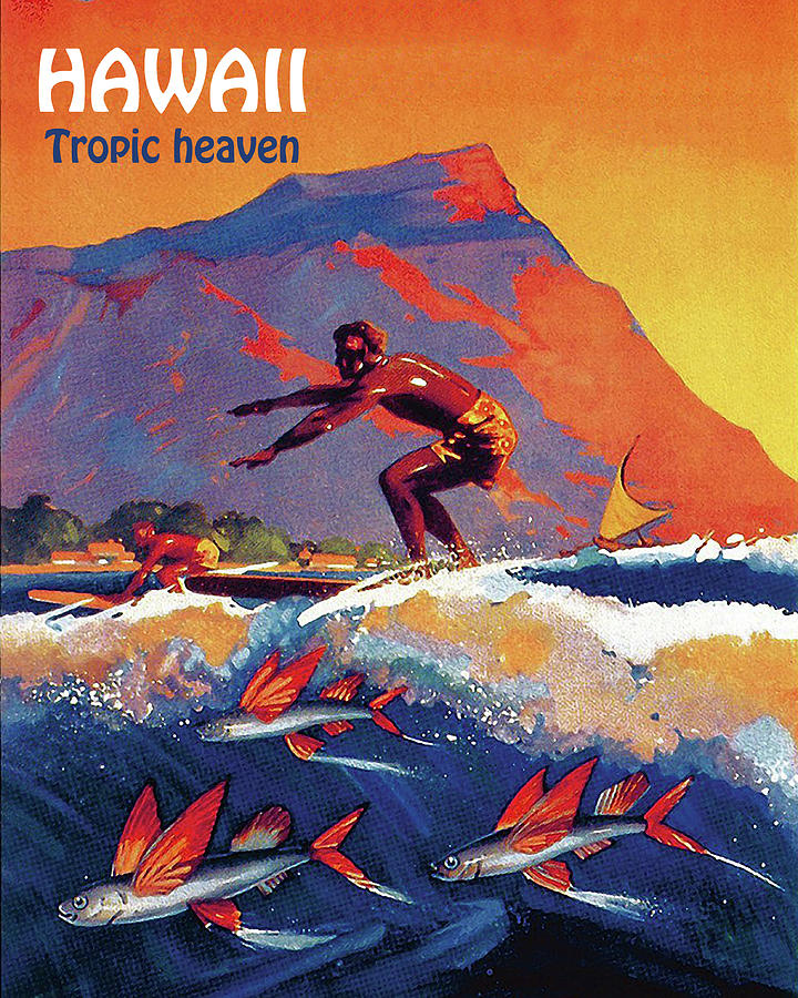 Vintage Painting - Hawaii, tropic heaven for surfers by Long Shot