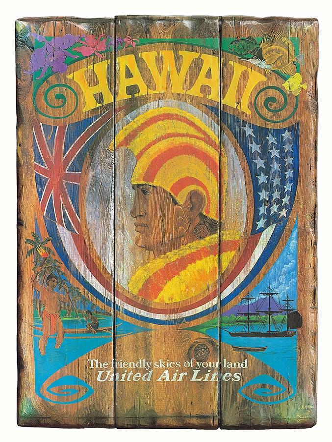 Hawaii Hawaiian Master Art Print Psychedelic Flower Power Art Hawaiian Surfer 13 x 19in Continental Airlines Vintage Hawaiian Travel Poster c.1960s