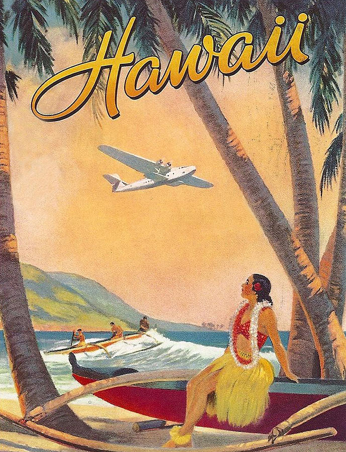 Vintage Painting - Hawaii, vintage airline poster by Long Shot