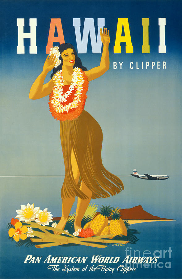 Hawaii Vintage Travel Poster Restored Painting