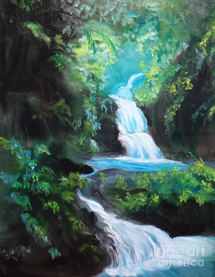 Hawaiian Waterfalls Painting by Jenny Lee