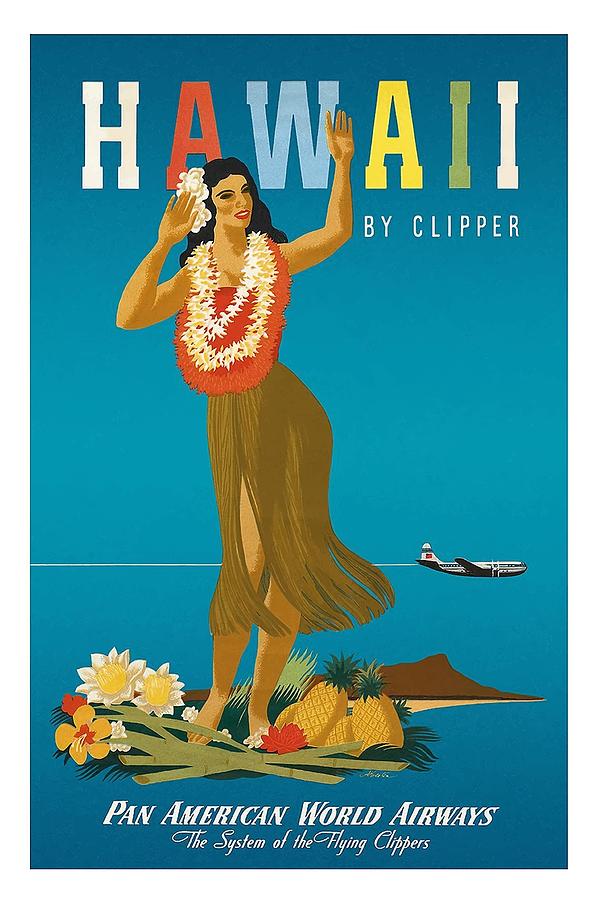 Hawaiian Hula Girl Pan American World Airways Vintage Travel Poster By John Atherton Digital Art