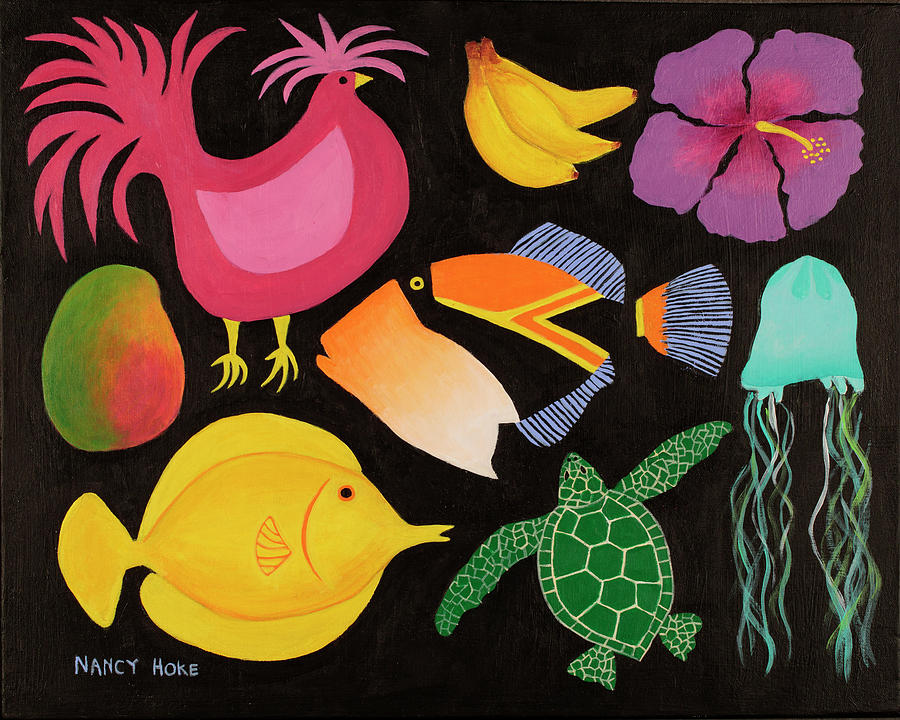 Chicken Painting - Hawaiian Icons by Nancy Hoke