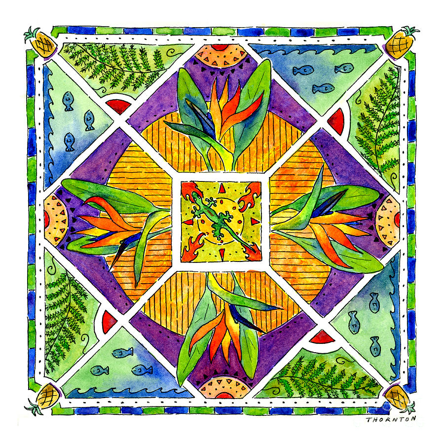 Hawaiian Mandala II - BIRD OF PARADISE Painting by Diane Thornton