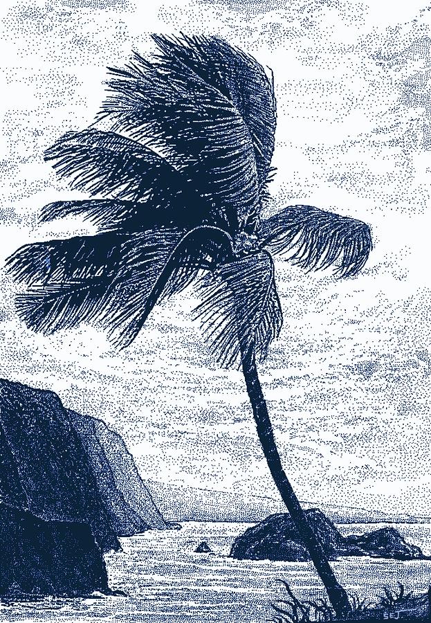Hawaiian Palm Tree on a Windy Day blue Digital Art by Stephen Jorgensen