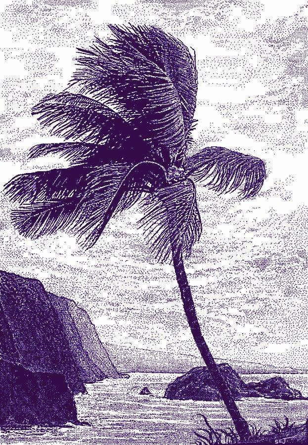 Hawaiian Palm Tree on a Windy Day purple Digital Art by Stephen Jorgensen