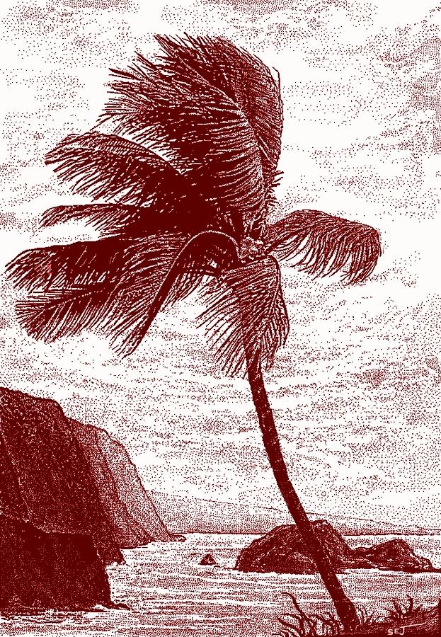 Hawaiian Palm Tree on a Windy Day red Digital Art by Stephen Jorgensen