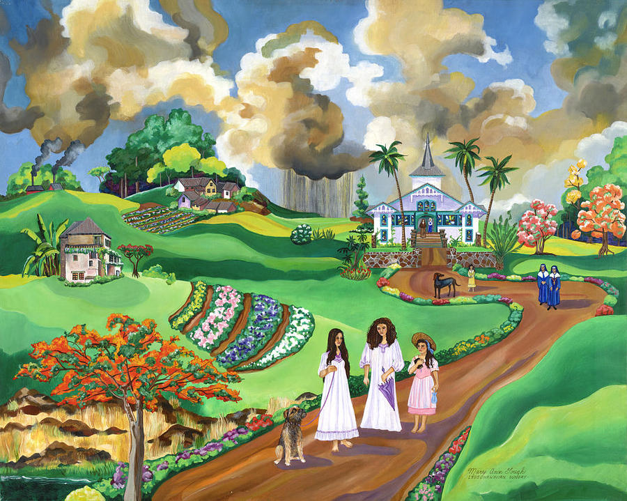 Hawaiian Sunday - 1895 Painting by Mary Ann Gough Hawaiian Sunday - 1895 Painting by Mary Ann Gough