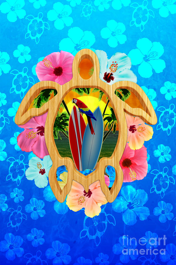 Turtle Digital Art - Hawaiian Surfboard Sunset by Chris MacDonald