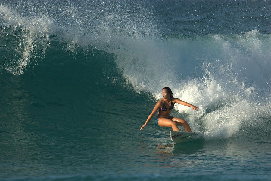 Hawaiian Surfer Girl Bottom Turn Photograph by Brad Scott