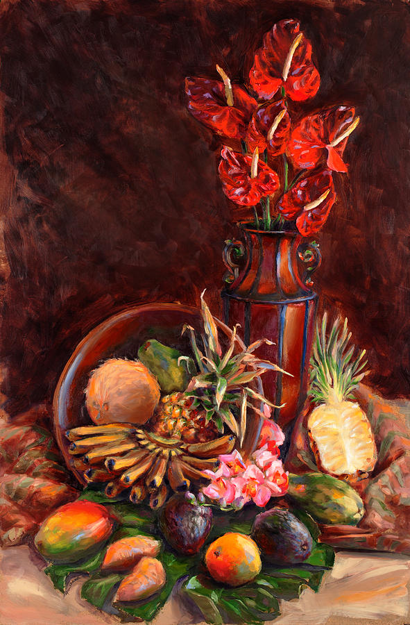 Hawaiian Tropical Fruit Still Life Painting by K Whitworth
