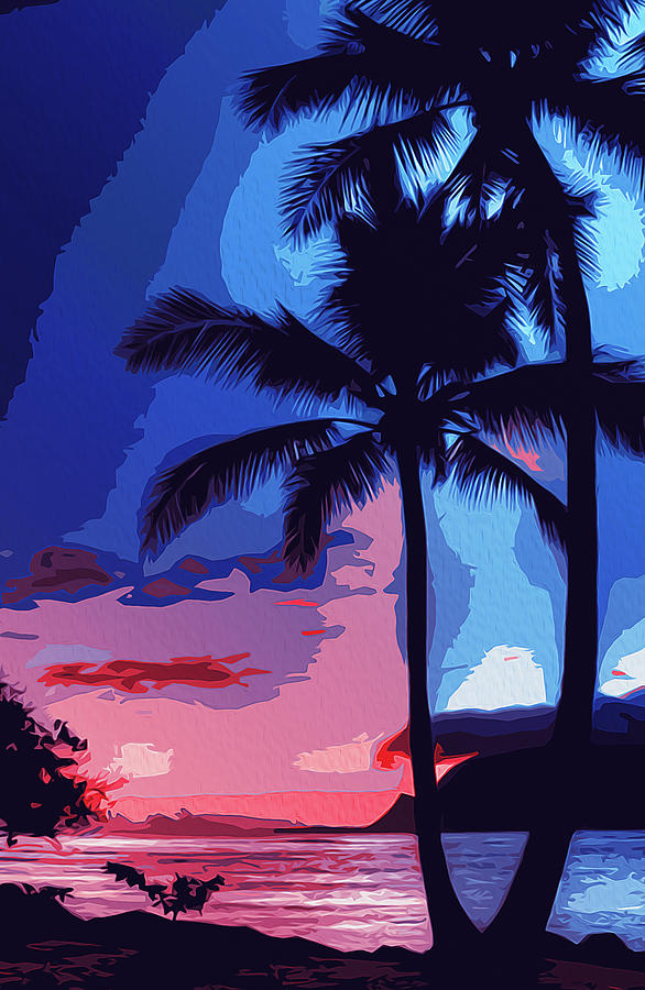 Hawaiian tropical sunset Painting by AM FineArtPrints