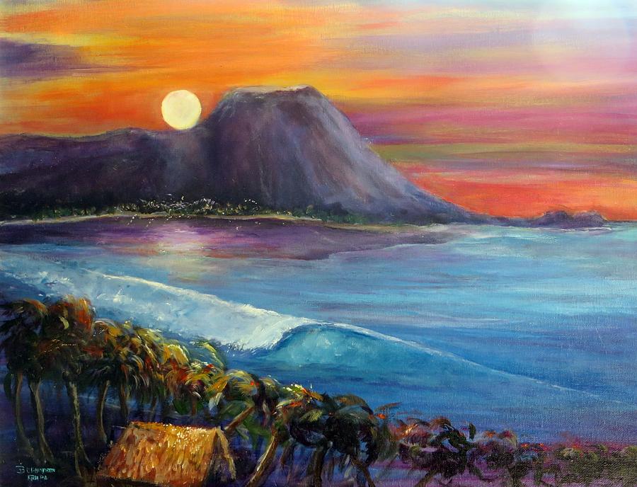 Hawaiis Sunset Diamond Head  Painting by Bernadette Krupa