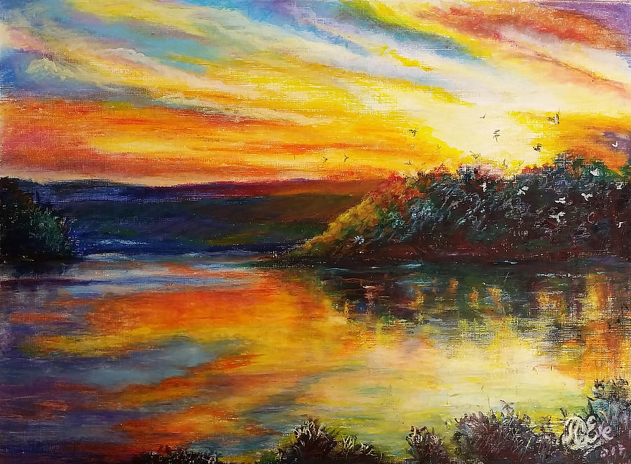Hawkesbury river. Sunset Reflections Painting by Marieve Ortiz