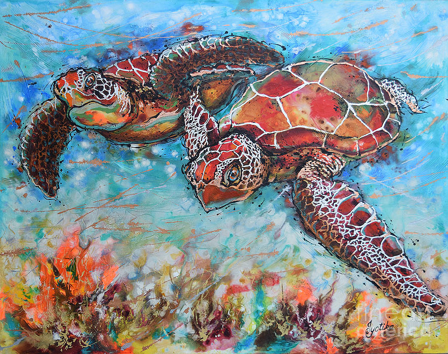 Hawksbill Sea Turtles  Painting by Jyotika Shroff