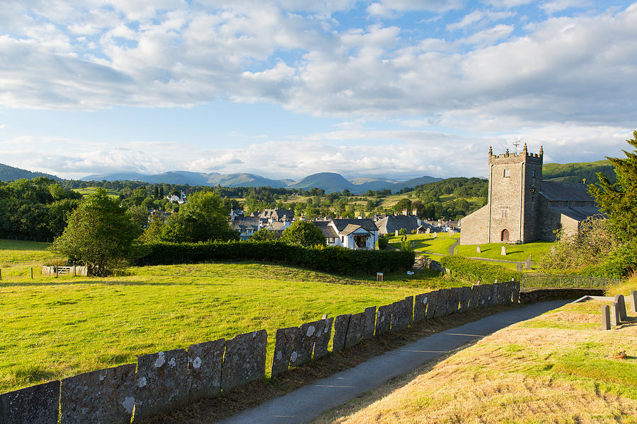 Hawkshead Lake District National Park England uk on a beautiful blue ...