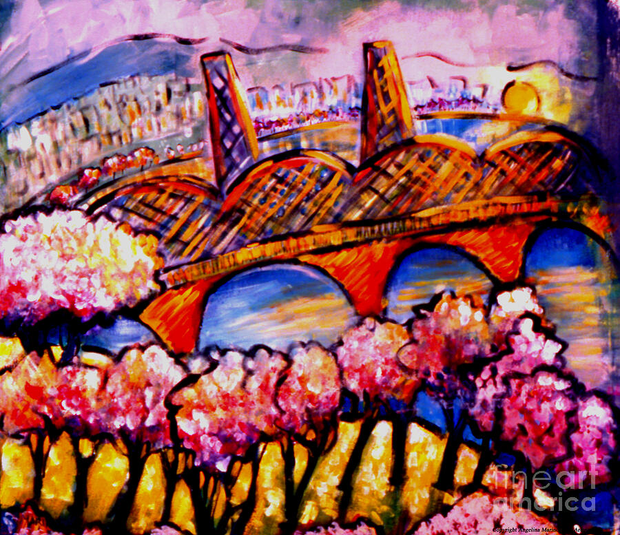 Landscape Painting - Hawthorne Bridge by Angelina Marino Landscape Painting - Hawthorne Bridge by Angelina Marino