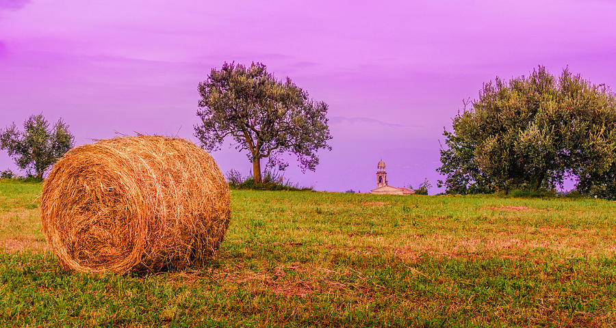Hay Bale and Campanile. Evening in Lombardy Photograph by Dmytro Korol