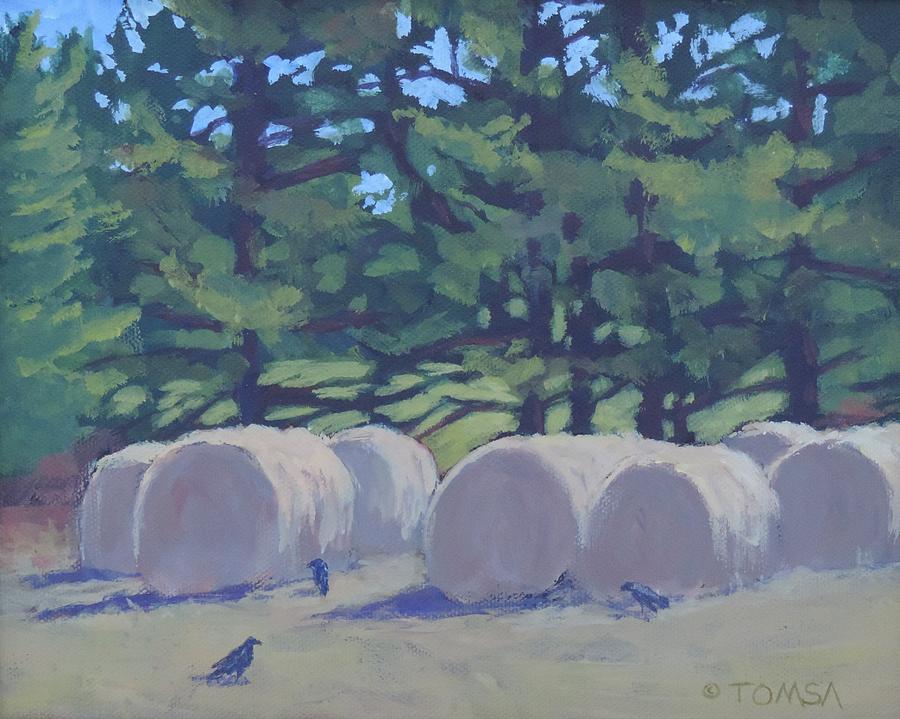 Hay Bales and Crows Painting by Bill Tomsa