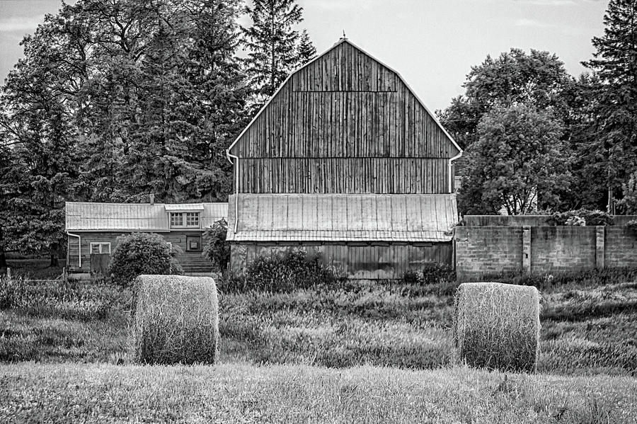 Black And White Photograph - Hay Field And Barn by Robert Alsop