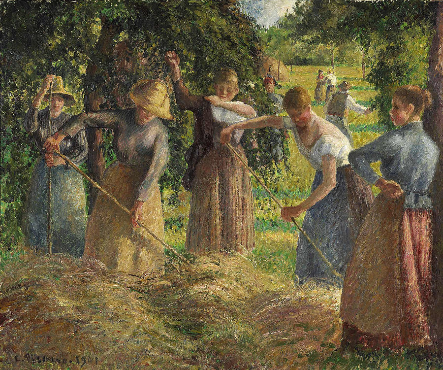 Hay Harvest at Eragny Painting by Camille Pissarro