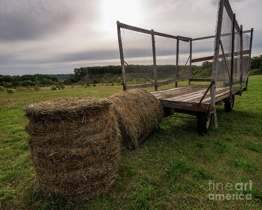 Hay Wagon and Round Bales, Autumn 2015 - Farm Scenic Photograph by JG Coleman