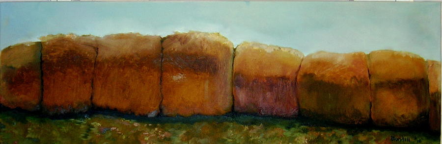 Landscape Painting - Haybales by Judy  Blundell