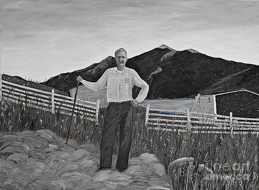 Black And White Painting - Haymaker with Pitchfork B W by Barbara A Griffin
