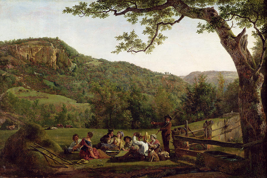 Landscape Painting - Haymakers Picnicking in a Field by Jean Louis De Marne 