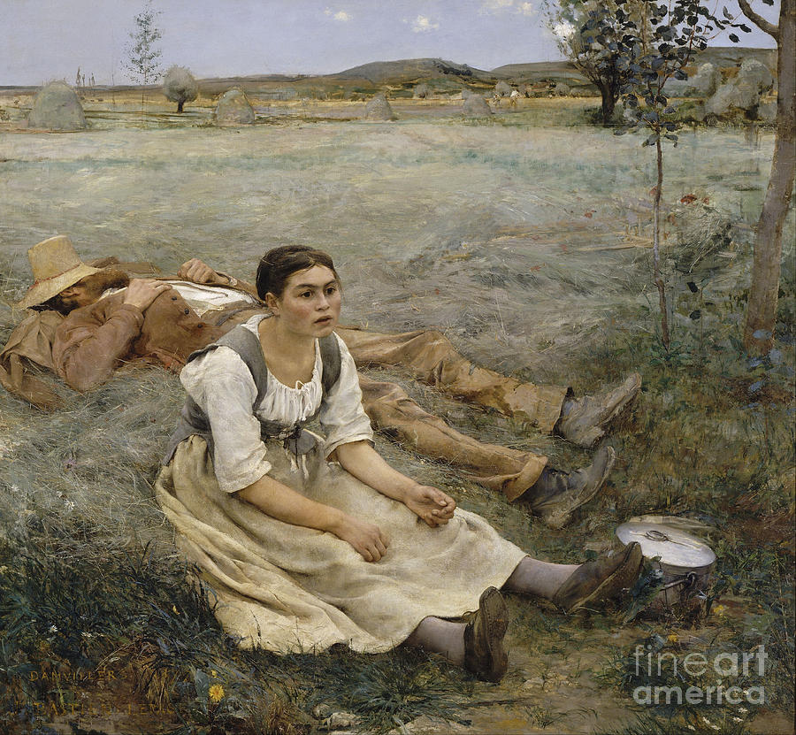 Jules Bastien Lepage Painting - Haymaking by Celestial Images