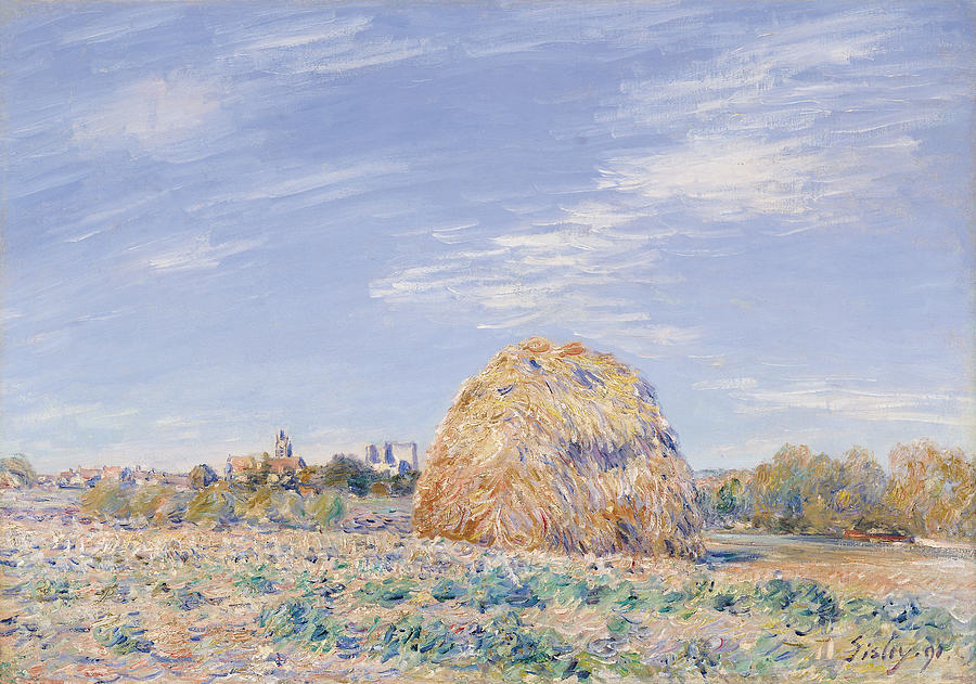 Impressionism Painting - Haystack on the Banks of the Loing by Alfred Sisley