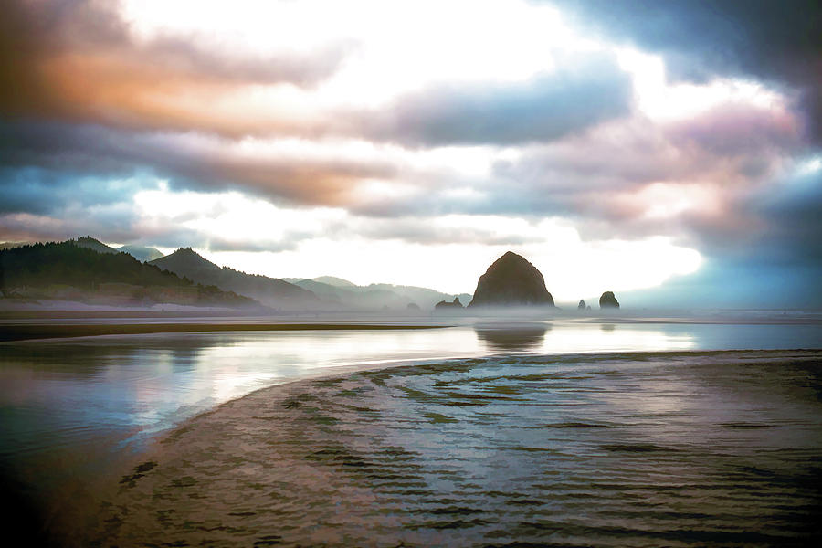Beach Painting - Haystack Rock in Morning Mist Cannon Beach Oregon  by Elaine Plesser