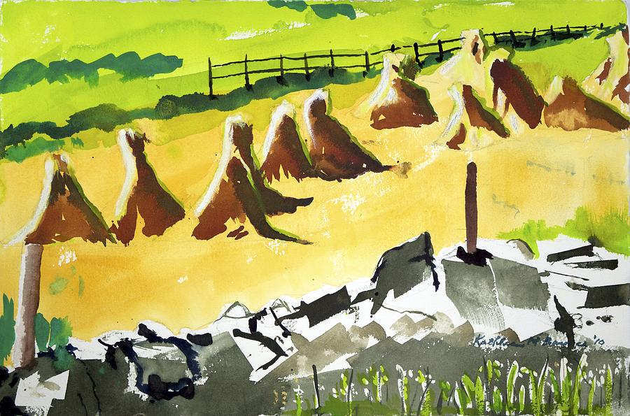 Haystacks and Wall Painting by Kathleen Barnes