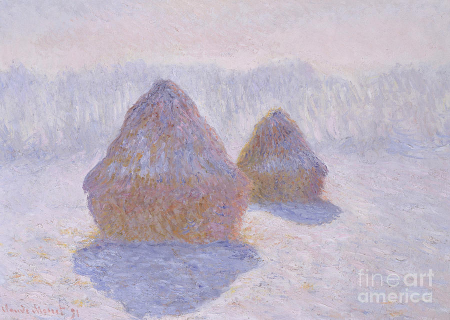 Claude Monet Painting - Haystacks  Effect of Snow and Sun, 1891  by Claude Monet