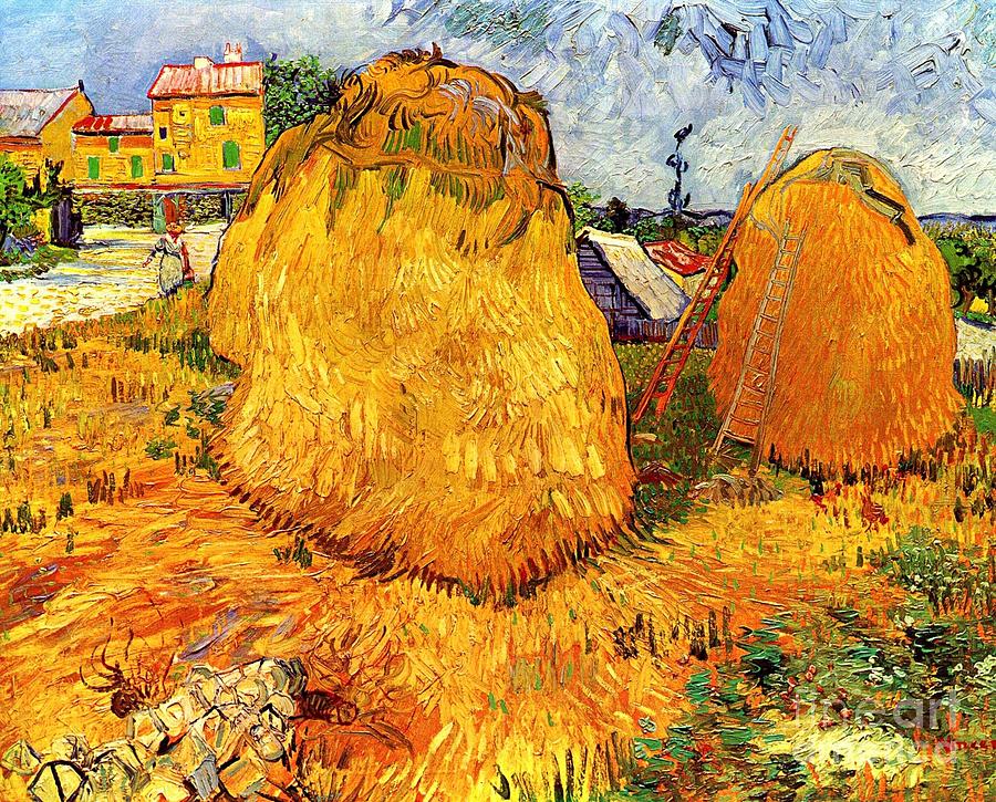 Arles Painting - Haystacks in Provence by Vincent Van Gogh