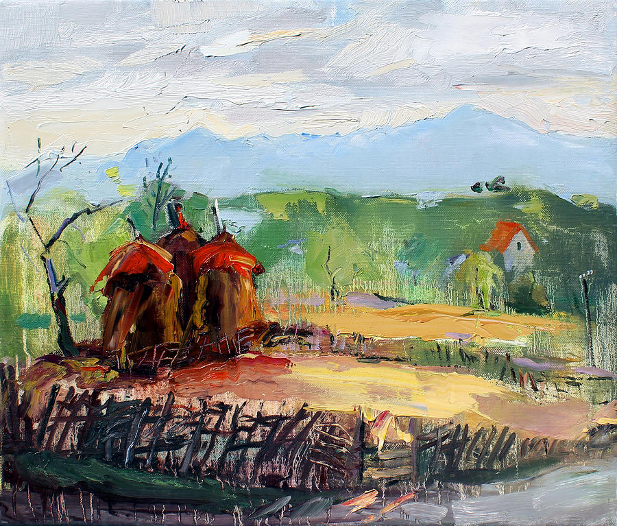 Haystacks - Mullaret Painting By Azem Kucana