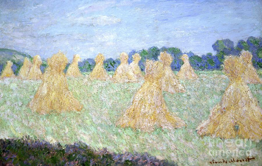 Claude Monet Painting - Haystacks The young Ladies of Giverny Sun Effect by Claude Monet