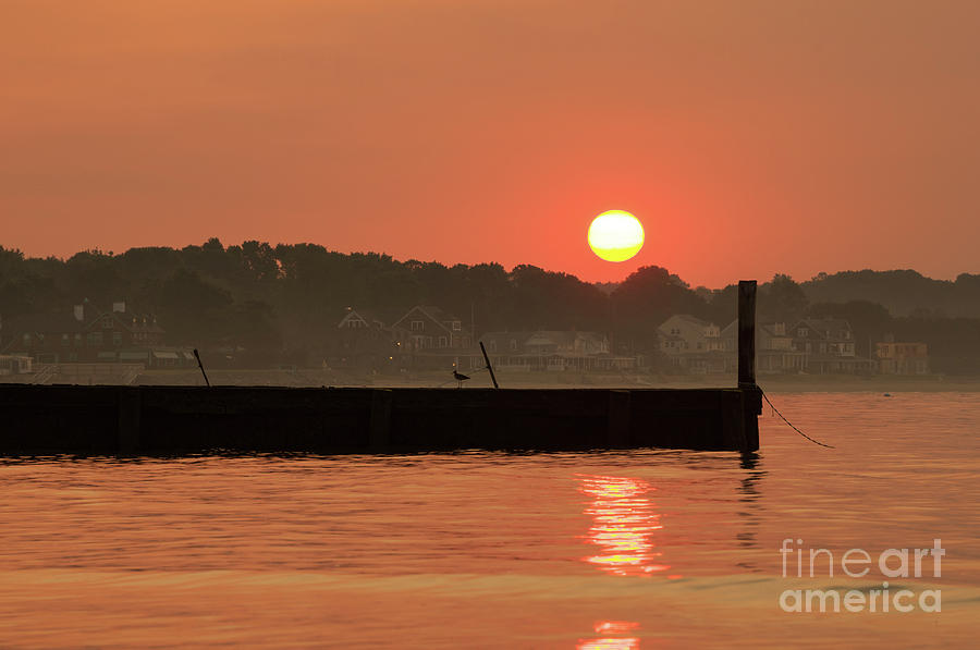 Haze Over Westbrook Harbor - Sunrise and Jetty Photograph by JG Coleman