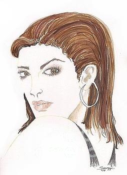 Hazel Eyes -- Portrait of Pretty Woman Drawing by Jayne Somogy