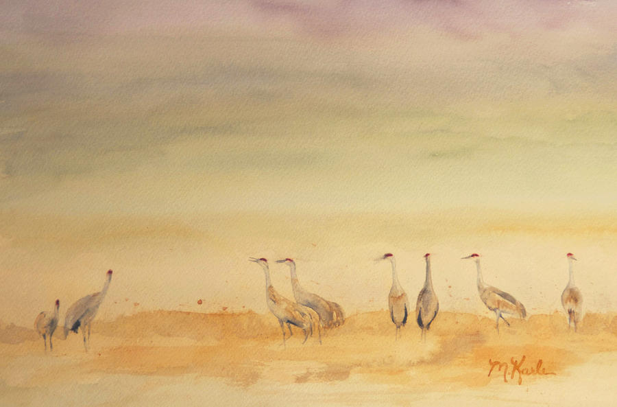 Hazy Days Cranes Painting by Marsha Karle