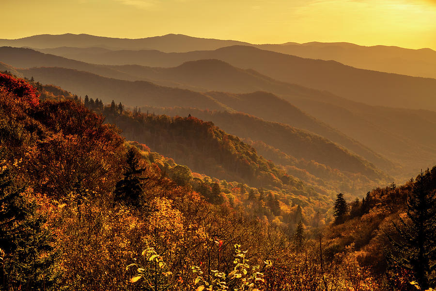 Hazy Fall Sunrise in the Smoky Mountains Photograph by Teri Virbickis