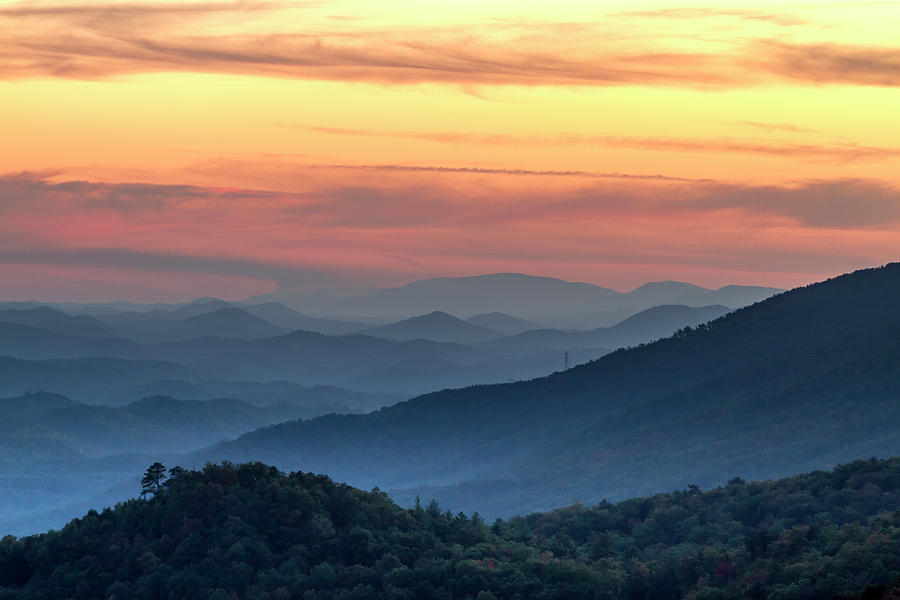 Hazy Layer Sunset in the Smokies Photograph by Teri Virbickis