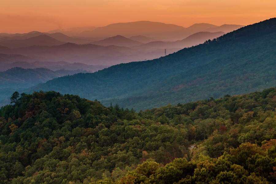 Hazy Sunset in the Smoky Mountains Photograph by Teri Virbickis