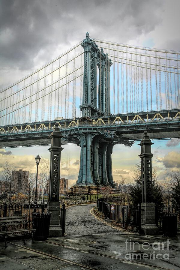 HDR Manhattan Bridge Rain Storm  Photograph by Chuck Kuhn