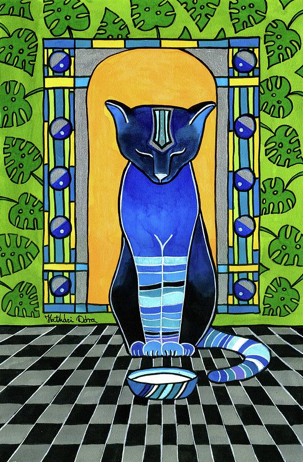 Cat Painting - He Is Back - Blue Cat Art by Dora Hathazi Mendes